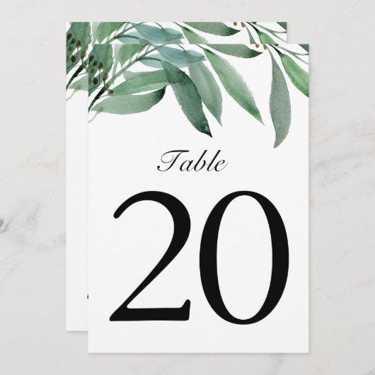 Elegant Eucalyptus Weddenschap White Table Number (Voorkant / Achterkant)