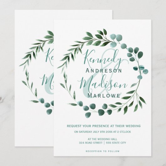 Elegant Eucalyptus Wedding Ampersand Kaart (Voorkant / Achterkant)