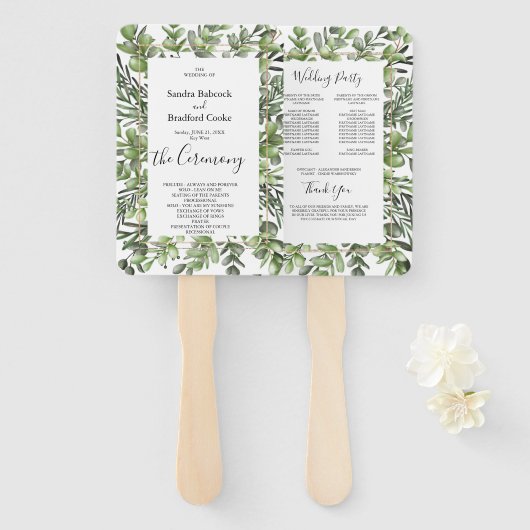 Elegant Eucalyptus Wedding Ceremony Program Hand Handwaaier (Voorkant en achterkant)