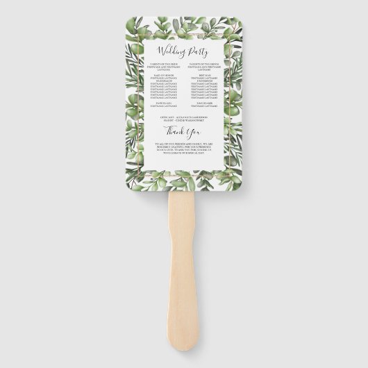 Elegant Eucalyptus Wedding Ceremony Program Hand Handwaaier (Achterkant)