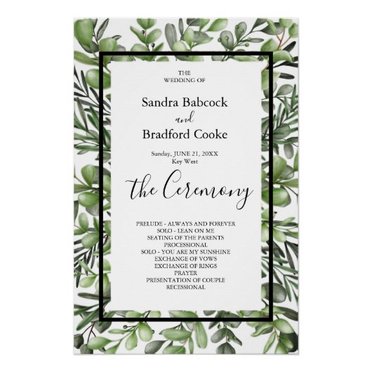 Elegant Eucalyptus Wedding Ceremony Program Hand Perfect Poster (Voorkant)