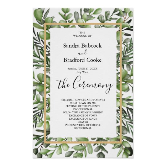 Elegant Eucalyptus Wedding Ceremony Program Hand Perfect Poster (Voorkant)