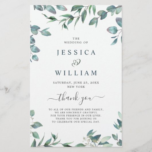 Elegant Eucalyptus Wedding Ceremony Programme (Voorkant)