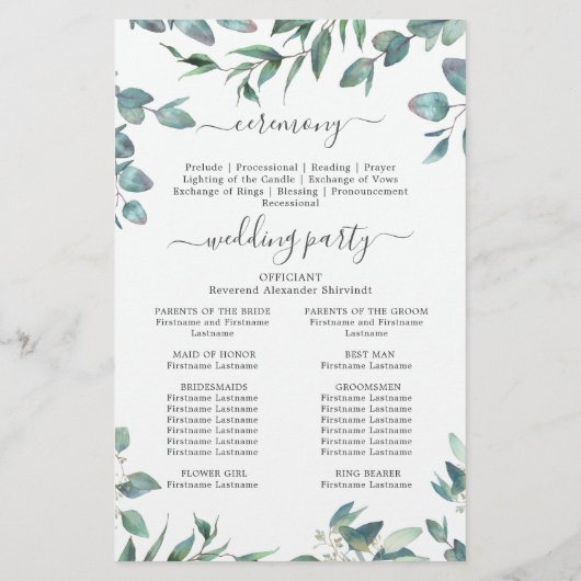 Elegant Eucalyptus Wedding Ceremony Programme (Achterkant)