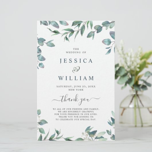Elegant Eucalyptus Wedding Ceremony Programme (Staand voorkant)