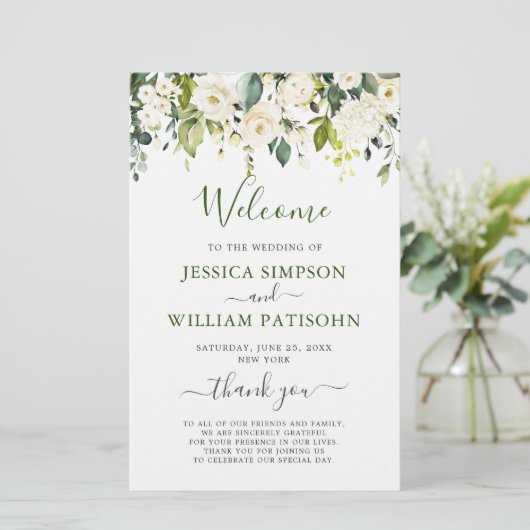 Elegant Eucalyptus Wedding Ceremony Programme (Staand voorkant)