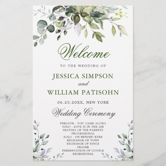 Elegant Eucalyptus Wedding Ceremony Programme (Voorkant)