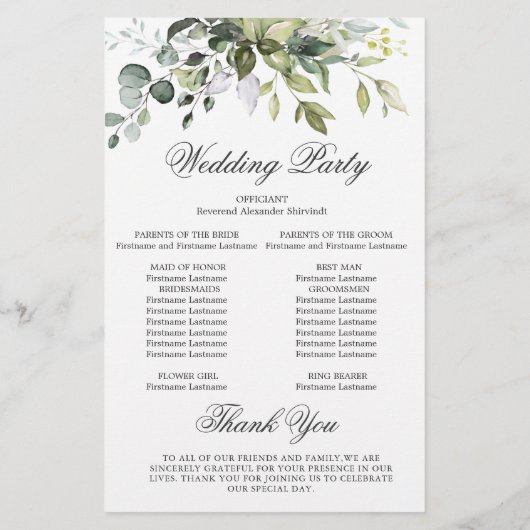 Elegant Eucalyptus Wedding Ceremony Programme (Achterkant)