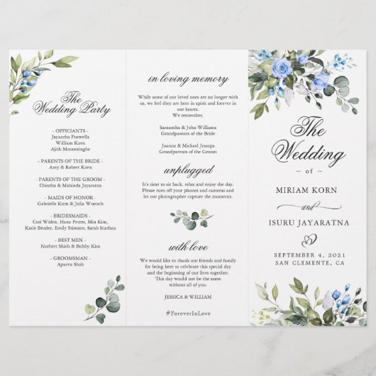 Elegant Eucalyptus Wedding Ceremony Programme (Voorkant)