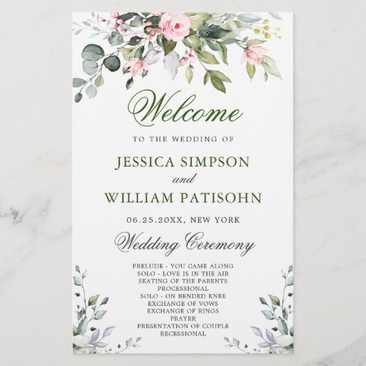 Elegant Eucalyptus Wedding Ceremony Programme (Voorkant)