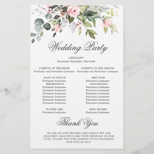 Elegant Eucalyptus Wedding Ceremony Programme (Achterkant)