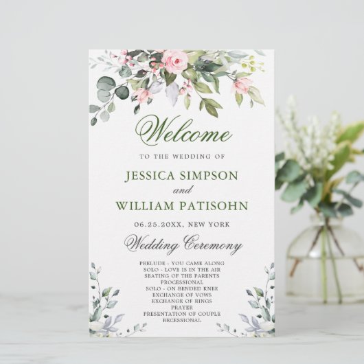 Elegant Eucalyptus Wedding Ceremony Programme (Staand voorkant)