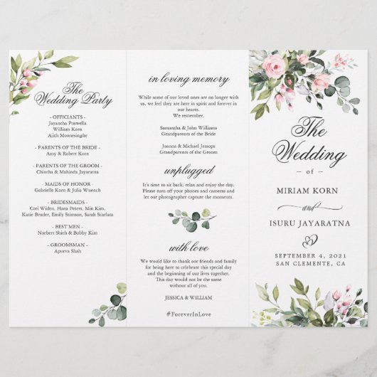 Elegant Eucalyptus Wedding Ceremony Programme (Voorkant)