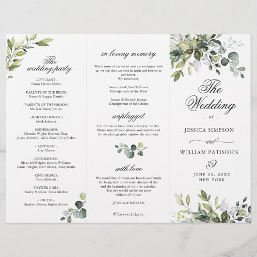 Elegant Eucalyptus Wedding Ceremony Programme (Voorkant)