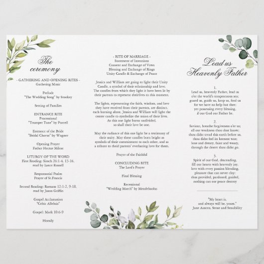 Elegant Eucalyptus Wedding Ceremony Programme (Achterkant)