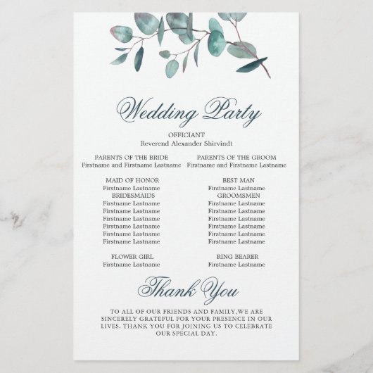 Elegant Eucalyptus Wedding Ceremony Programme (Achterkant)