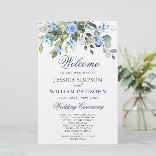 Elegant Eucalyptus Wedding Ceremony Programme (Staand voorkant)