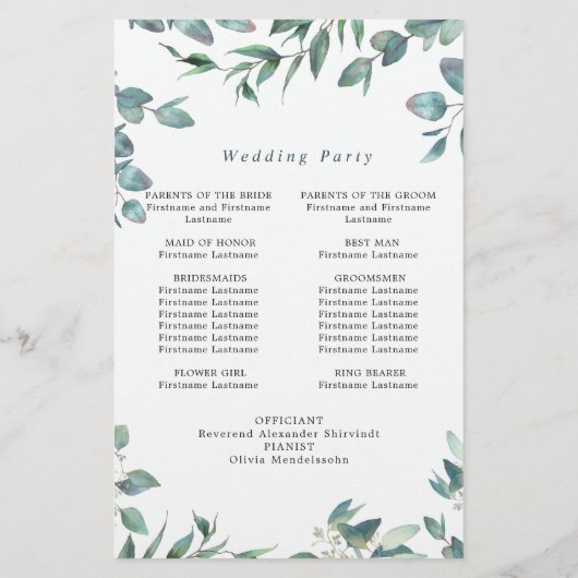 Elegant Eucalyptus Wedding Ceremony Programme (Achterkant)