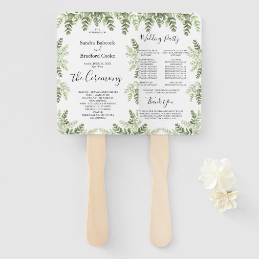 Elegant Eucalyptus Wedding Ceremony Programme Handwaaier (Voorkant en achterkant)