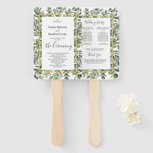 Elegant Eucalyptus Wedding Ceremony Programme Handwaaier (Voorkant en achterkant)