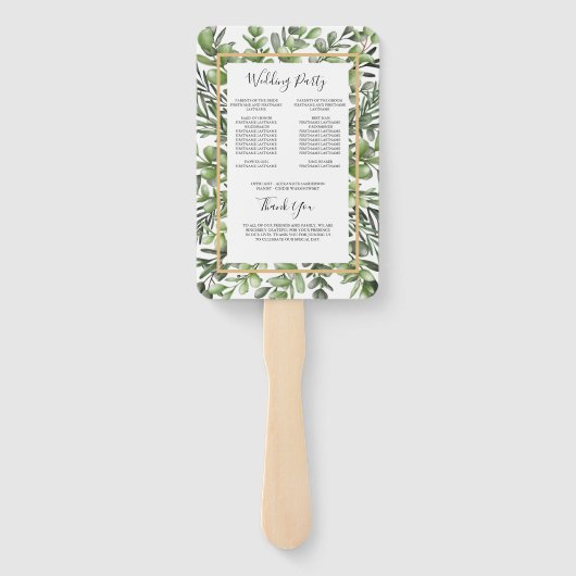 Elegant Eucalyptus Wedding Ceremony Programme Handwaaier (Achterkant)