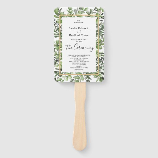 Elegant Eucalyptus Wedding Ceremony Programme Handwaaier (Voorkant)