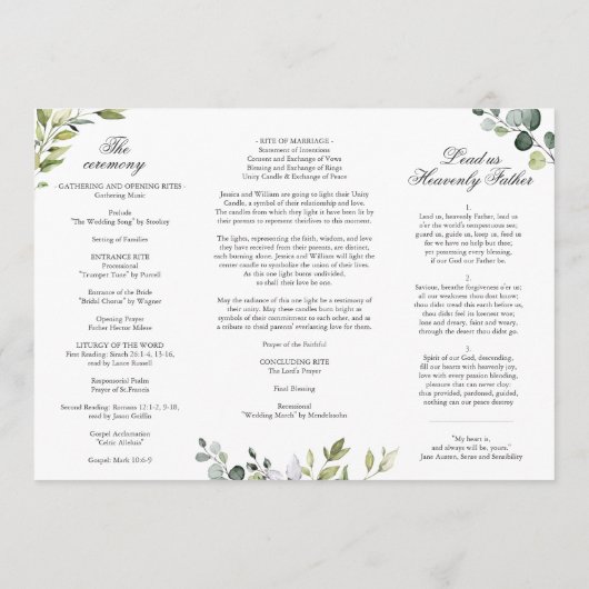Elegant Eucalyptus Wedding Ceremony Programme Kaart (Achterkant)