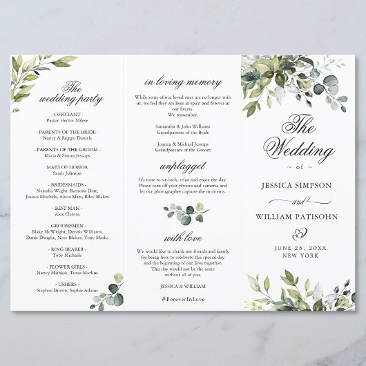 Elegant Eucalyptus Wedding Ceremony Programme Kaart