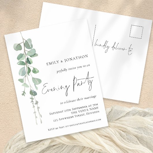 Elegant Eucalyptus Wedding Evening Party Invite Briefkaart
