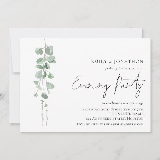 Elegant Eucalyptus Wedding Evening Party Kaart (Voorkant)