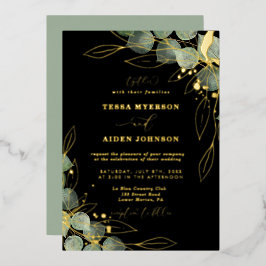 Elegant Eucalyptus Wedding Gold Foil Uitnodiging