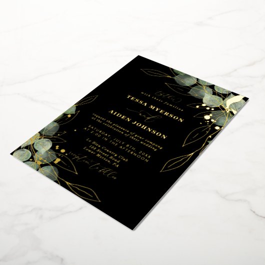 Elegant Eucalyptus Wedding Gold Foil Uitnodiging (Gedraaid)