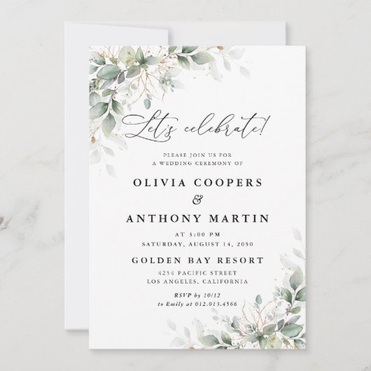 Elegant Eucalyptus Wedding Invitation Kaart (Voorkant)