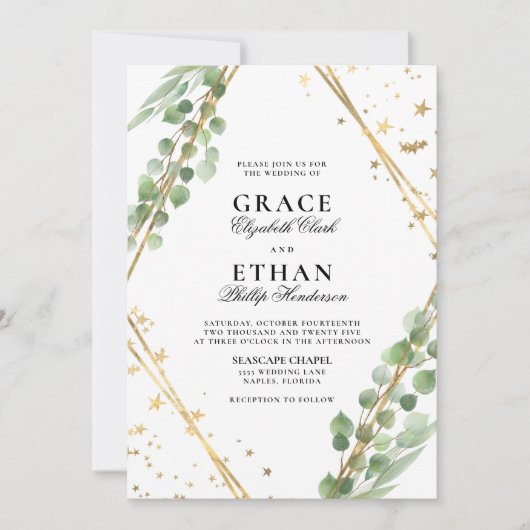 Elegant Eucalyptus Wedding Kaart (Voorkant)