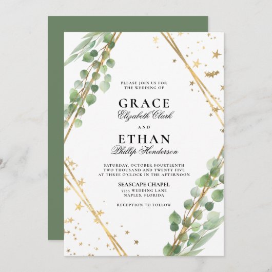 Elegant Eucalyptus Wedding Kaart (Voorkant / Achterkant)