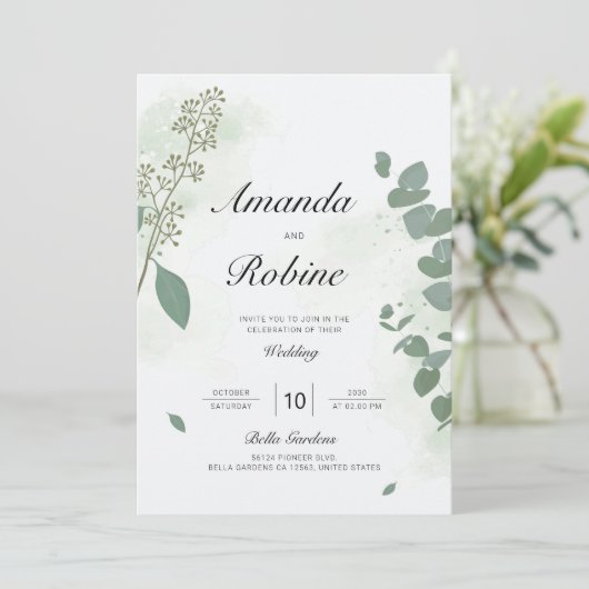 Elegant Eucalyptus Wedding Kaart (Staand voorkant)