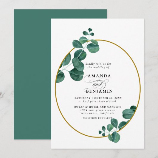 Elegant Eucalyptus Wedding Kaart (Voorkant / Achterkant)