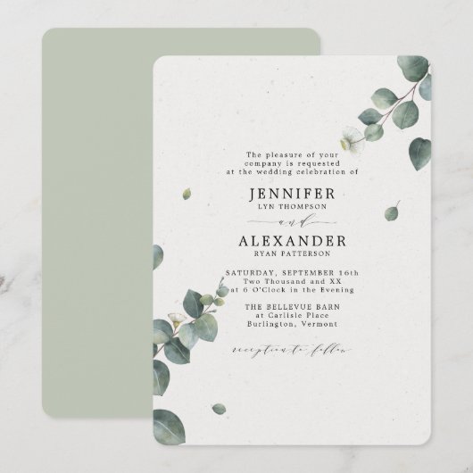 Elegant Eucalyptus Wedding Kaart (Voorkant / Achterkant)