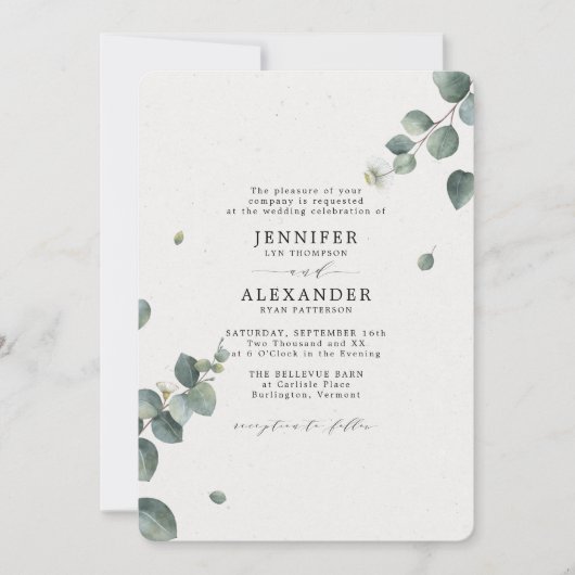 Elegant Eucalyptus Wedding Kaart (Voorkant)