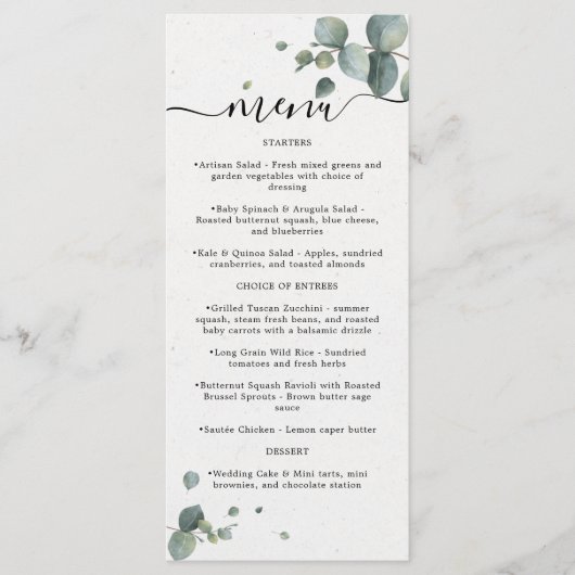 Elegant Eucalyptus Wedding Menu (Voorkant)
