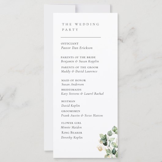 Elegant Eucalyptus Wedding Programme (Achterkant)