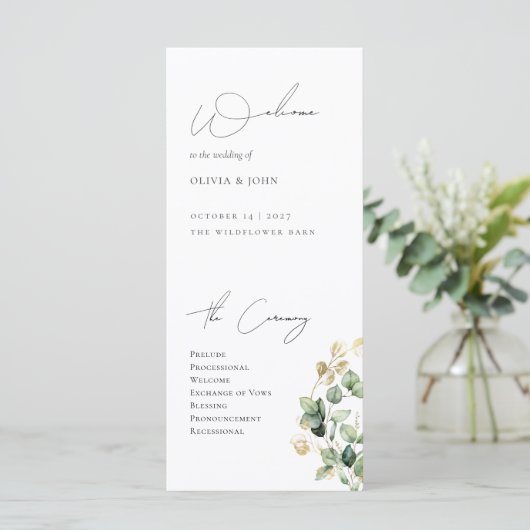 Elegant Eucalyptus Wedding Programme (Staand voorkant)