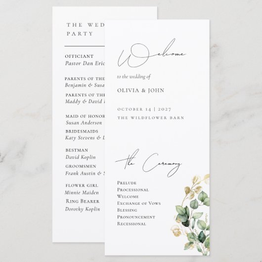 Elegant Eucalyptus Wedding Programme (Voorkant / Achterkant)