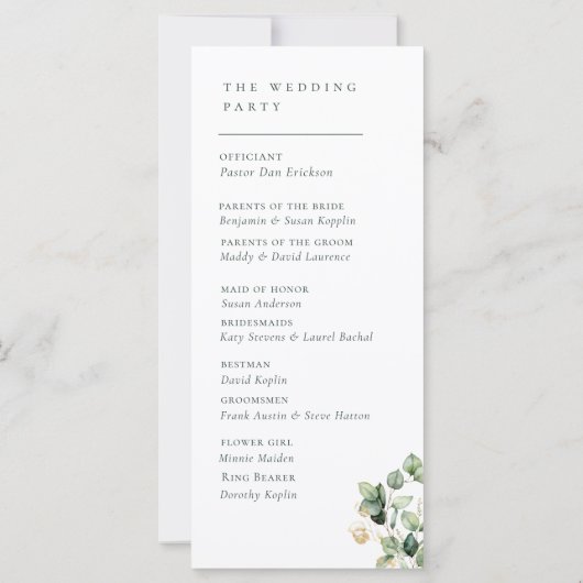 Elegant Eucalyptus Wedding Programme (Achterkant)