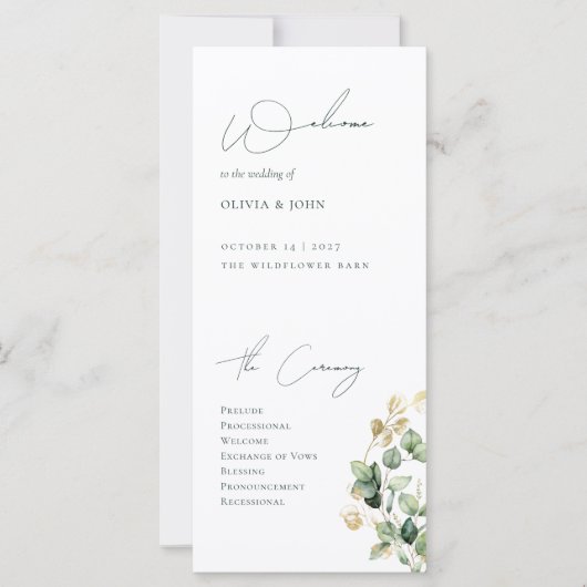 Elegant Eucalyptus Wedding Programme (Voorkant)