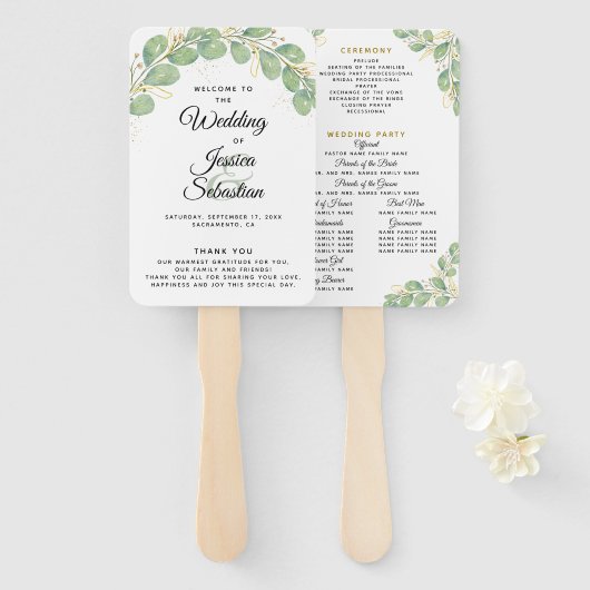 Elegant Eucalyptus Wedding Programme Handwaaier (Voorkant en achterkant)
