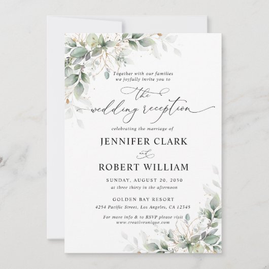 Elegant Eucalyptus Wedding Reception Invitation  Kaart (Voorkant)