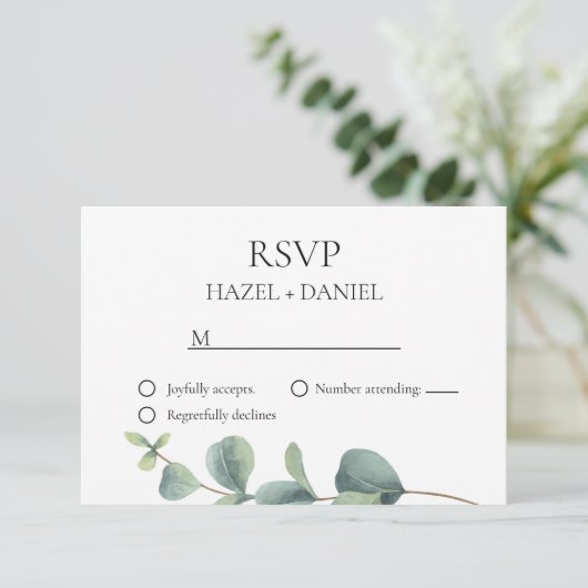 Elegant Eucalyptus Wedding RSVP Kaartje (Staand voorkant)