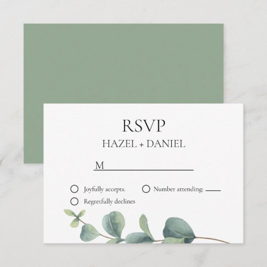 Elegant Eucalyptus Wedding RSVP Kaartje (Voorkant / Achterkant)