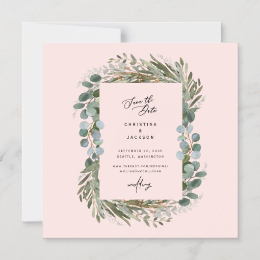 Elegant Eucalyptus Wedding Save the Date Blush Magnetische Uitnodiging (Voorkant)